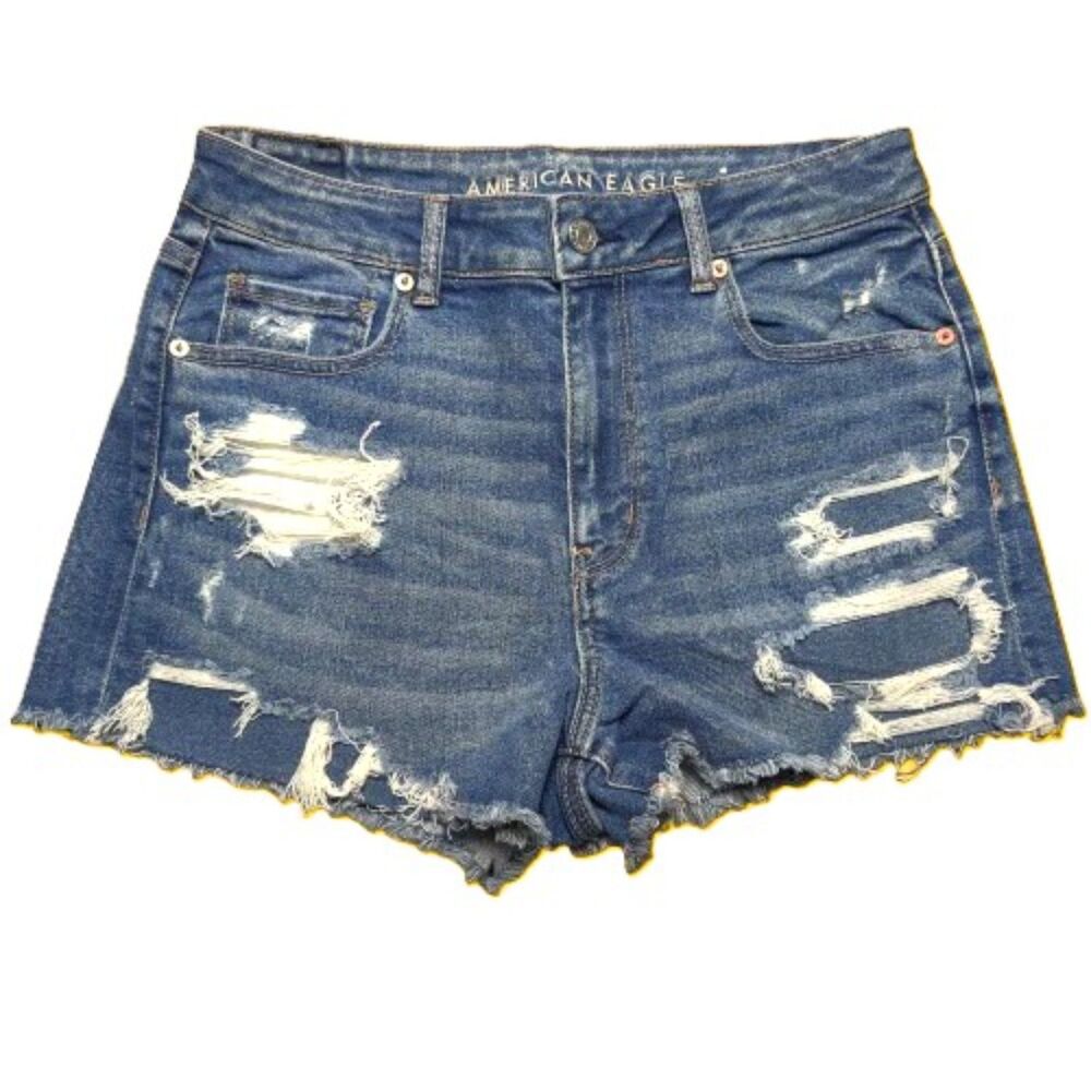 American Eagle Mom Shorts Women’s 8 High Rise Denim Distressed Zip Fly Stretch